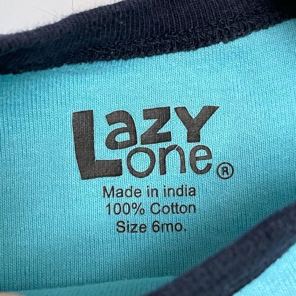 Lazy One Baby Teething Bites Shark Graphic Blue Short Sleeve Ringer Bodysuit 6 M - Picture 5 of 5